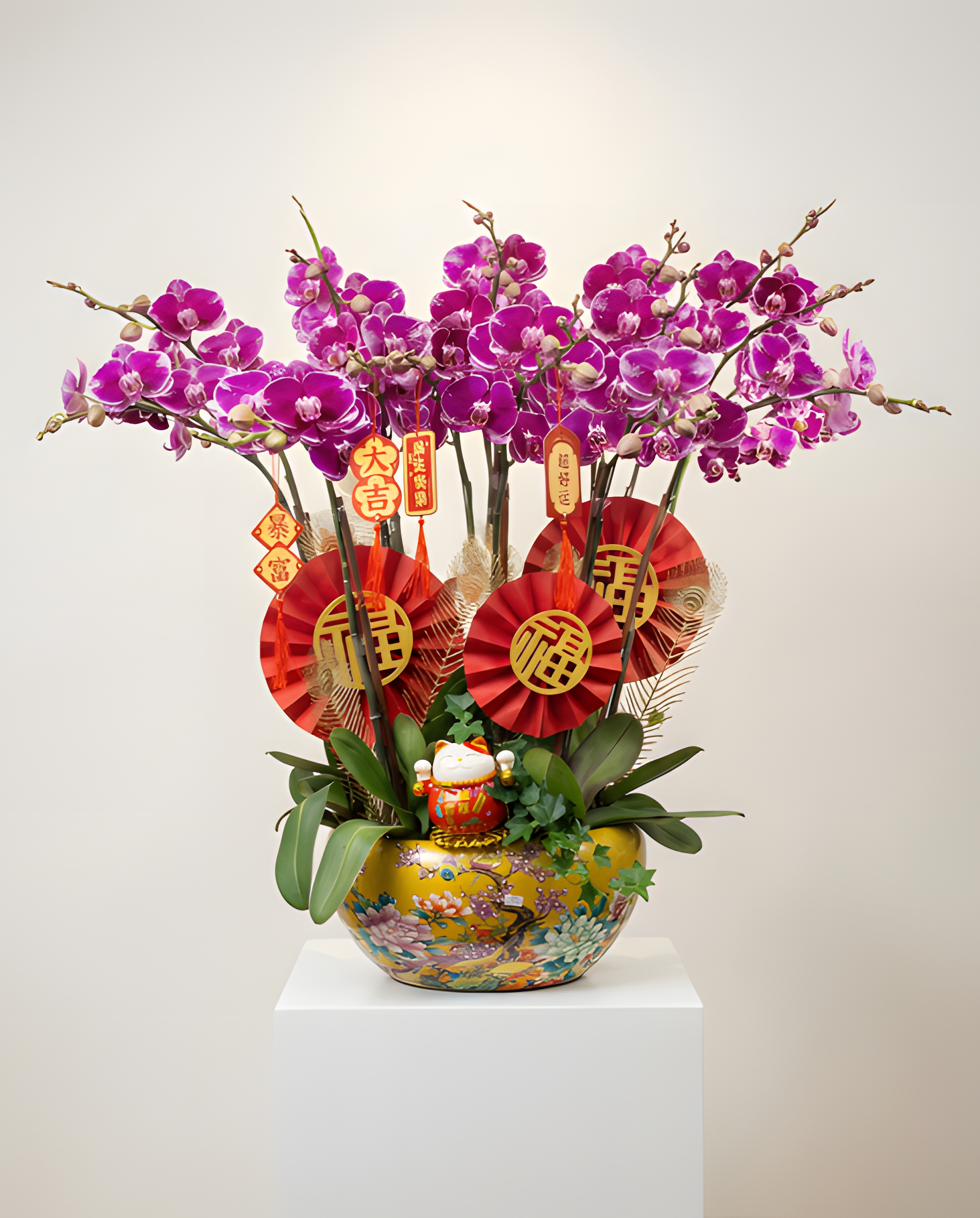 暴富大吉・招財貓紅扇蘭