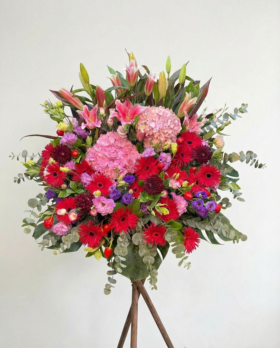 喜慶洋洋 ‧ 紅太陽粉繡球祝賀花籃