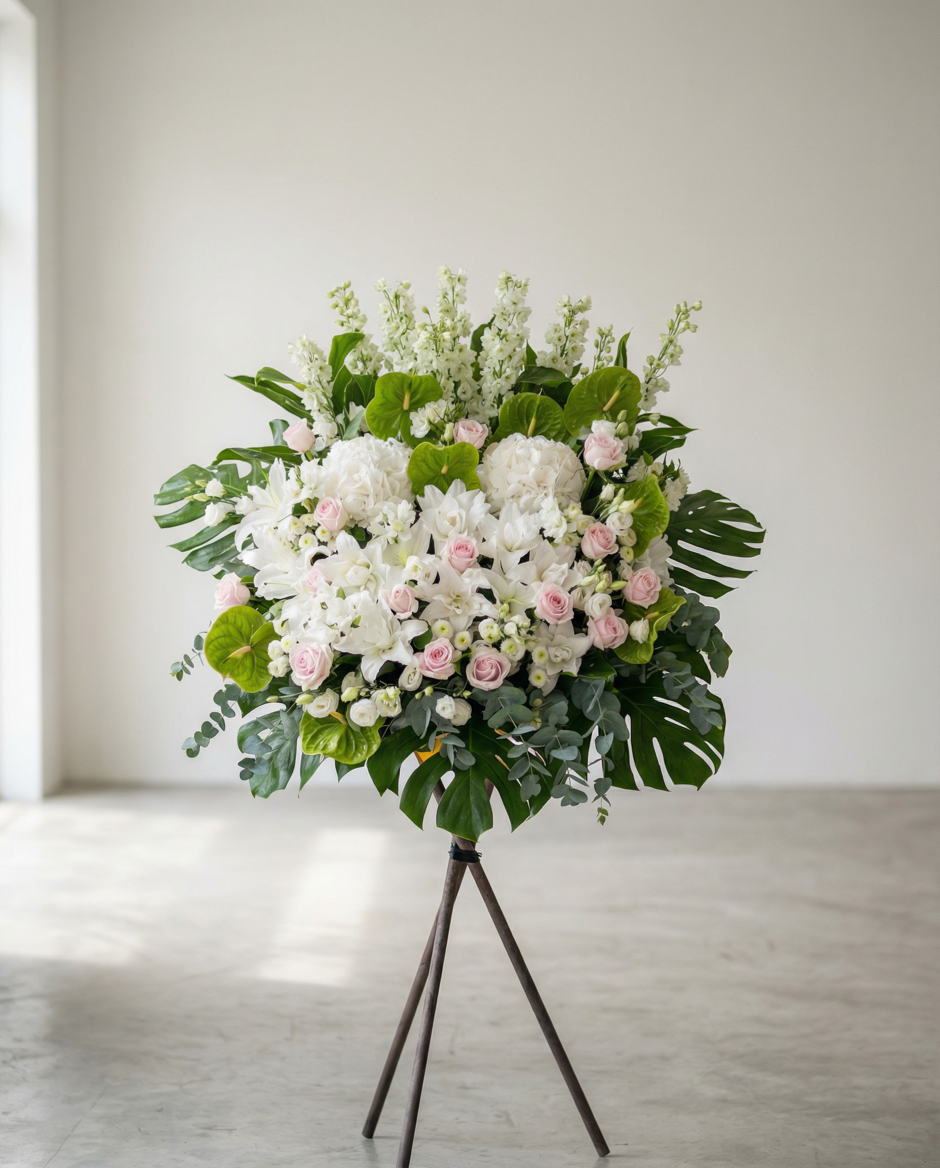 溫婉追思 ‧ 粉玫瑰白繡球悼念花籃