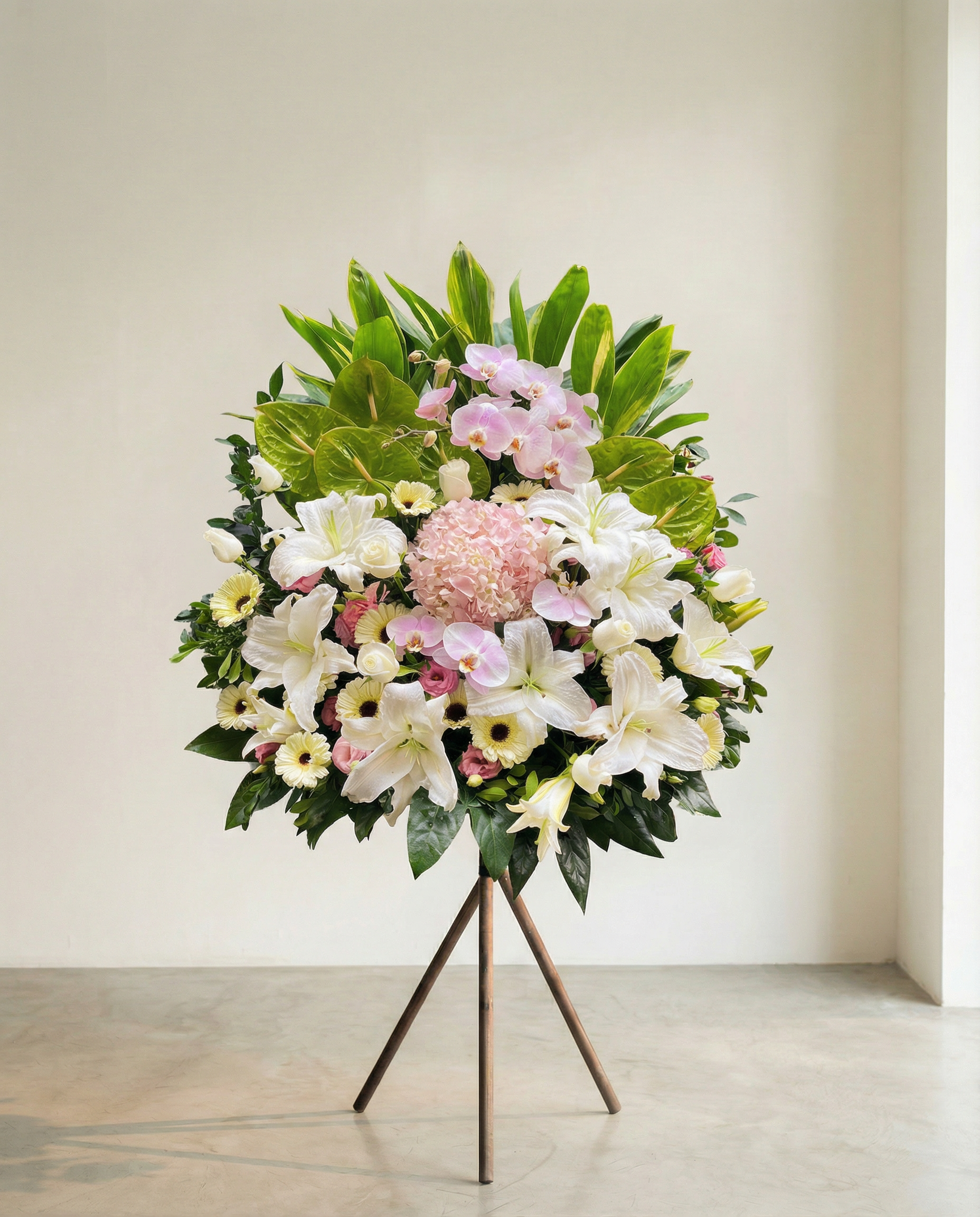 福壽康寧 ‧ 粉繡球百合致哀花籃