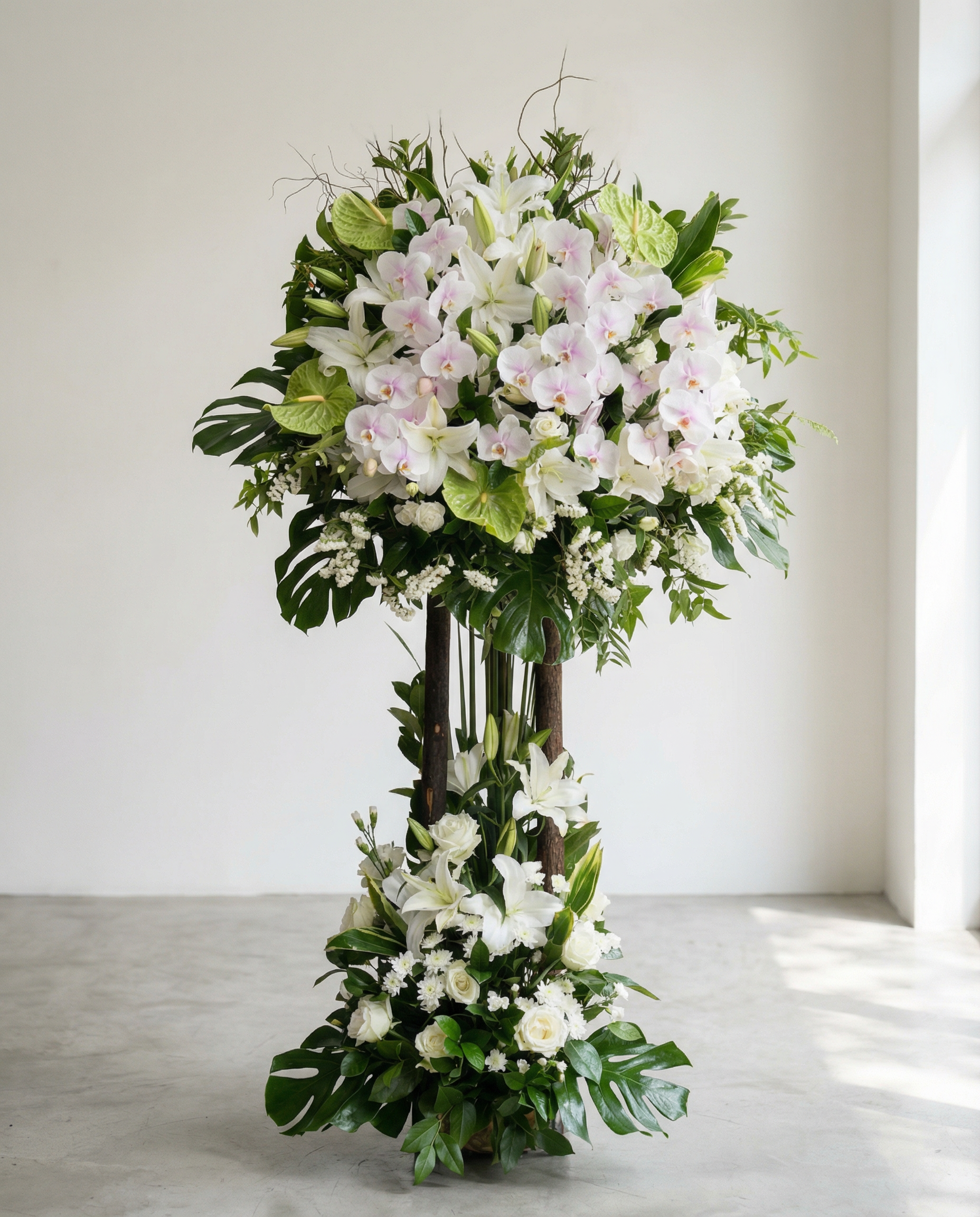 慈暉永照 ‧ 淡粉蘭花百合福壽花籃