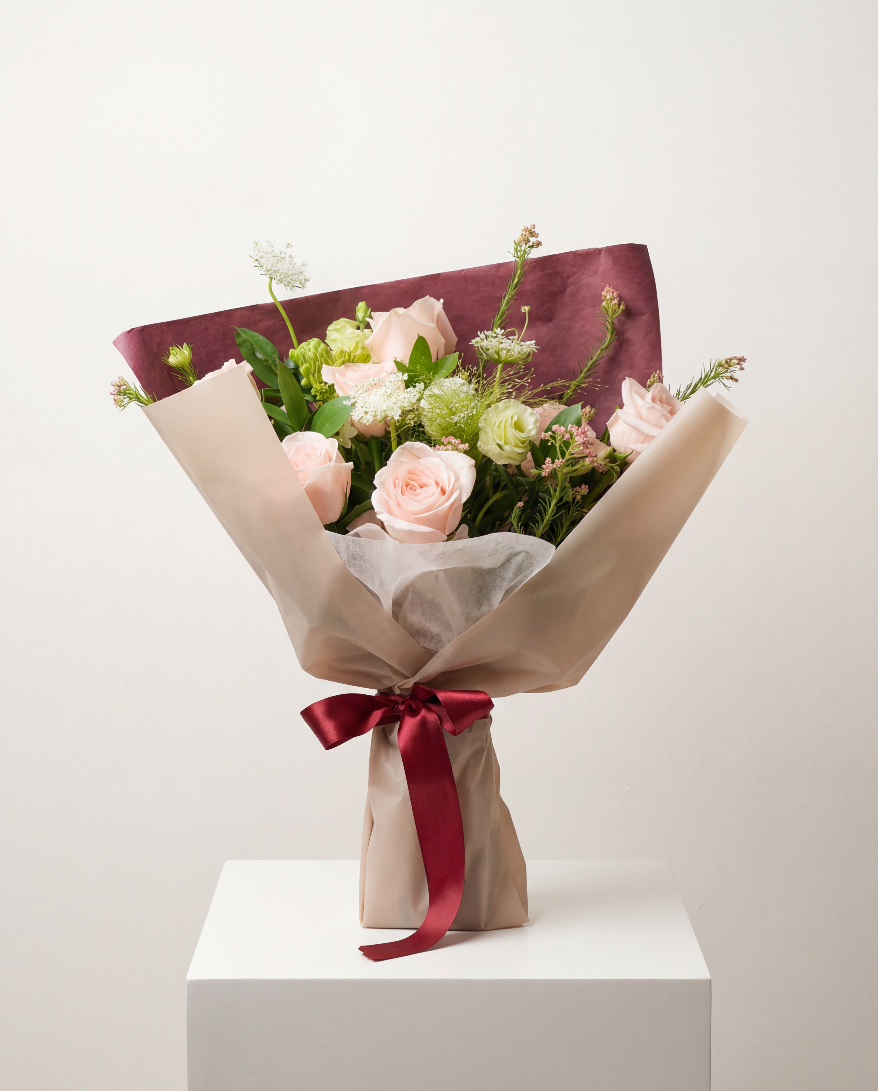 玫瑰暖香・酒紅優雅束